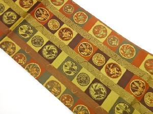 縞・丸文に草花模様織出し名古屋帯